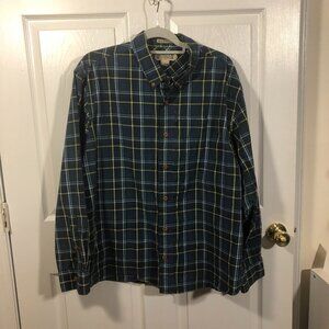 Duluth Trading Duluth Untucked, blue teal and yellow plaid shirt, XL